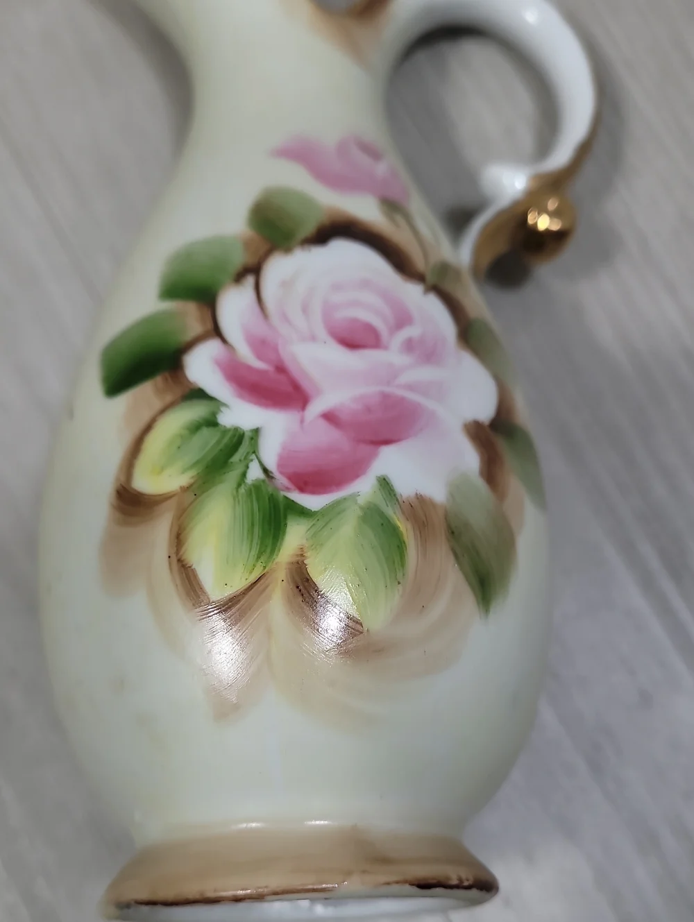 Vintage Lefton China Mini Porcelain Pitcher & Bud Vase Rose Gold Trim